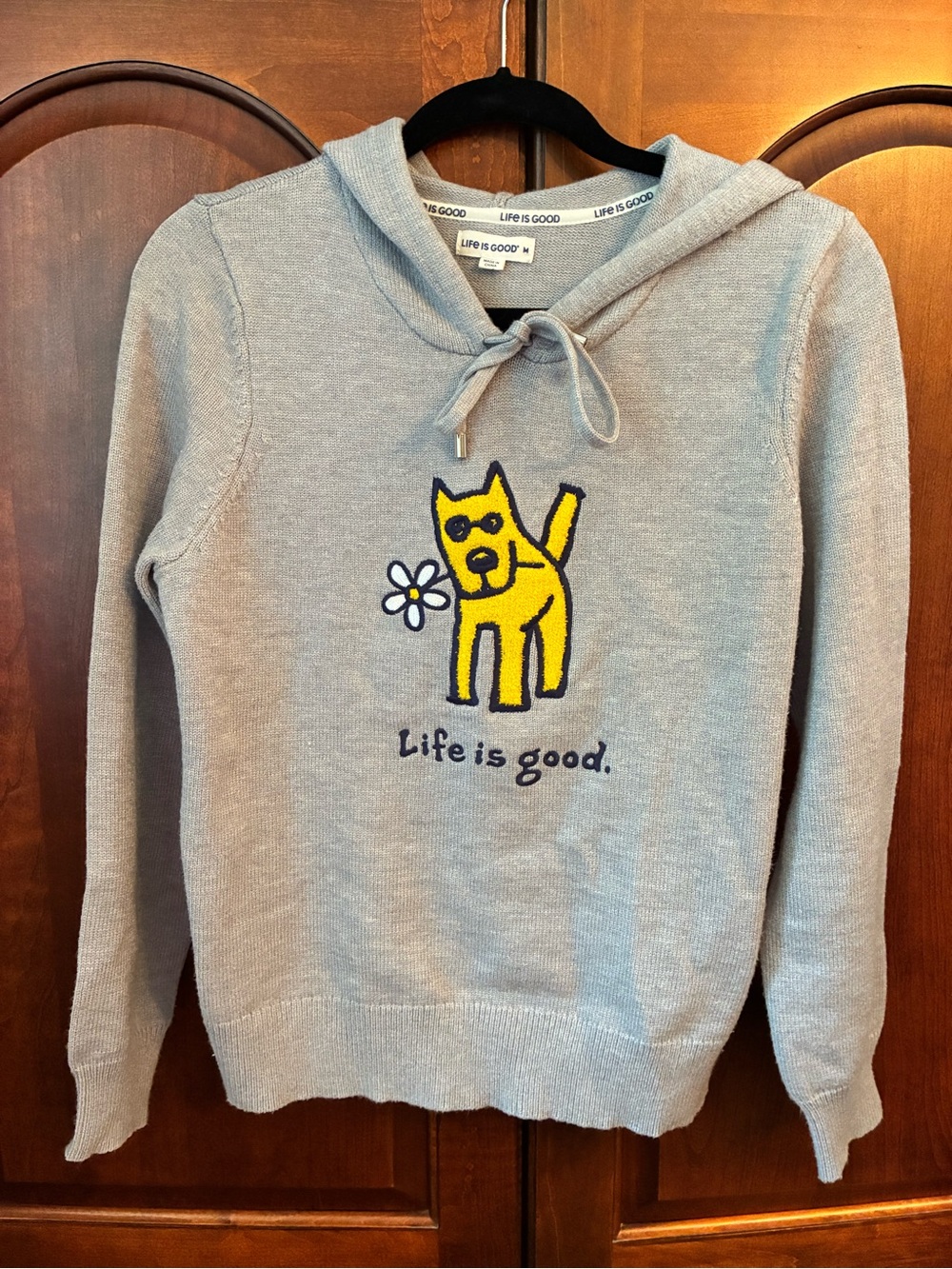 Life Is Good Light Gray Hoodie sweater Dog lover hiking medium